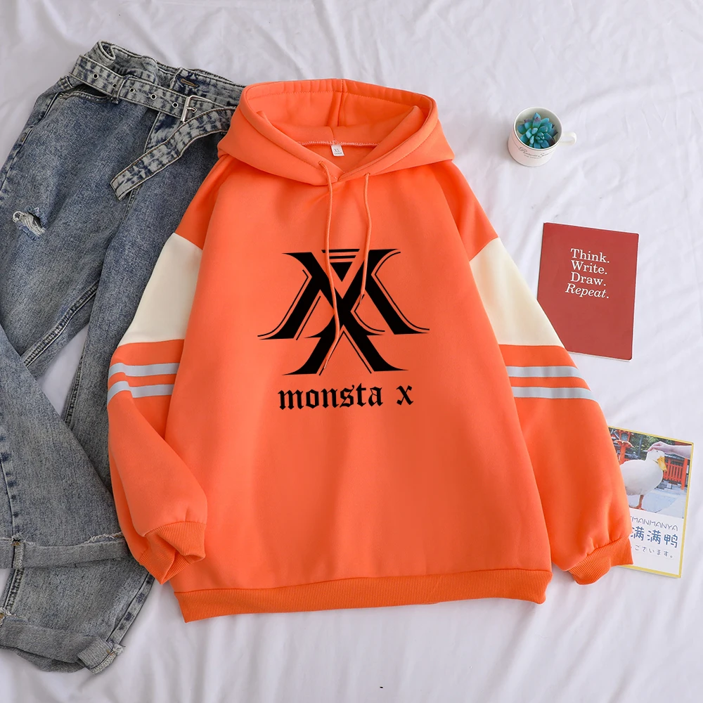 Лидер продаж, женские толстовки с принтом MONSTA X, повседневные Зимние флисовые пуловеры с длинным рукавом в стиле хип-хоп, модная толстовка с капюшоном, одежда Kpop
