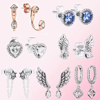 

2019 100% 925 1:1 Sterling Silver Blue Heart Angel Wing Cellular Star Earrings Women's Charm Accessories Free Shipping Wholesale