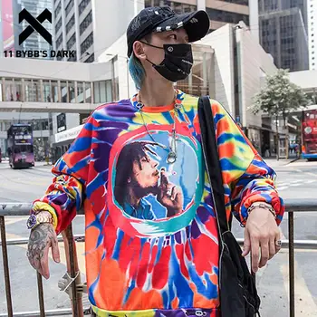 

11 BYBB'S DARK Japanese Color Block Smoking Printed Hoodies Men Harajuku Hip Hop Pullover Casual Cotton Sweatshirts Streetwear