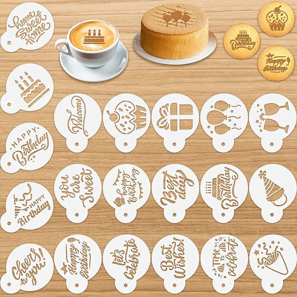 20pcs/set Happy Birthday Best wish Cookies Stencil PET Chocolate Coffee Stencils Template DIY Cake Decorating Tools Bakeware cake decorating tools