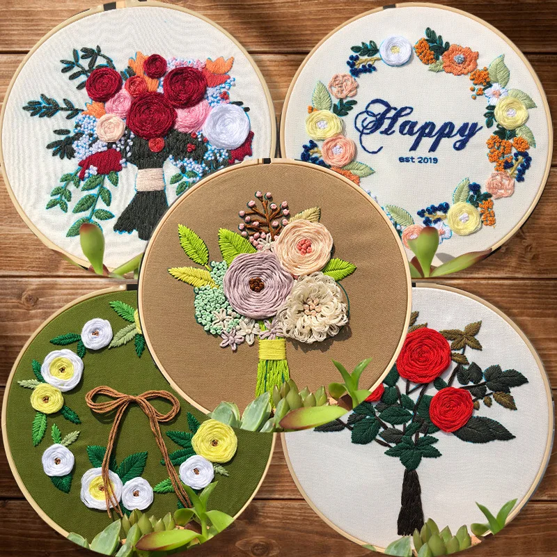 

Needlework,DIY Chinese Flower Cross Stitch,Sets for Embroidery Kits,Printed with Hoop Novice Practice Set Cross-Stitching