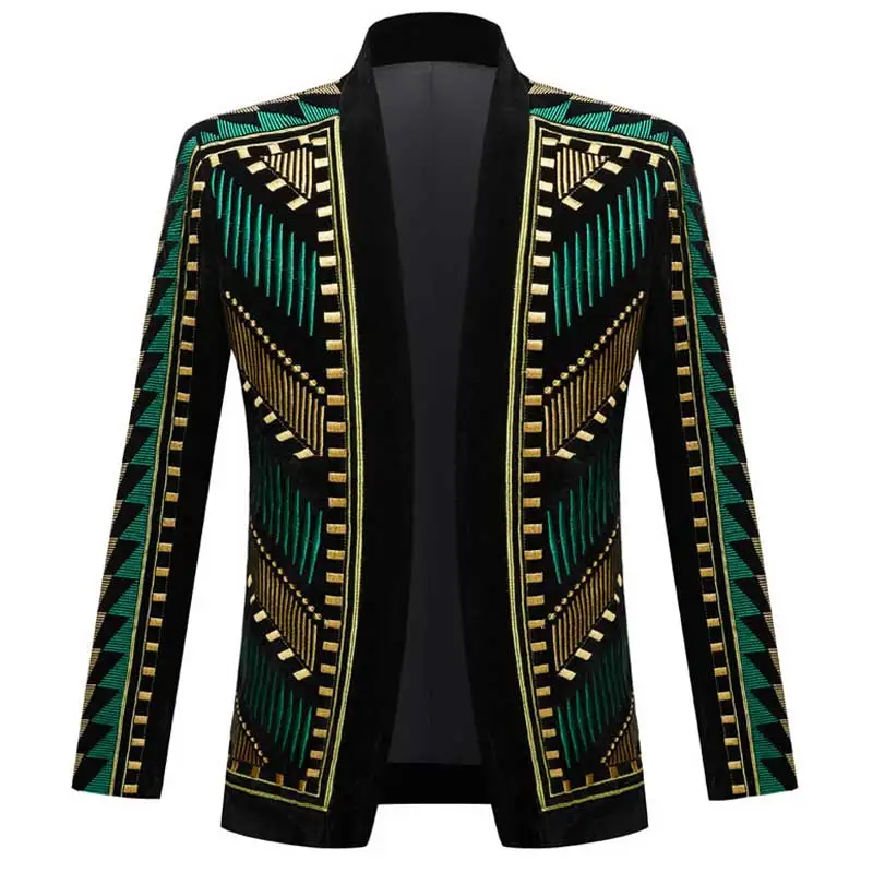 Luxury African Embroidery Cardigan Blazer Jacket Men Shawl Lapel Slim Fit Striped Suit Jacktes Male Party Prom Wedding Costumes