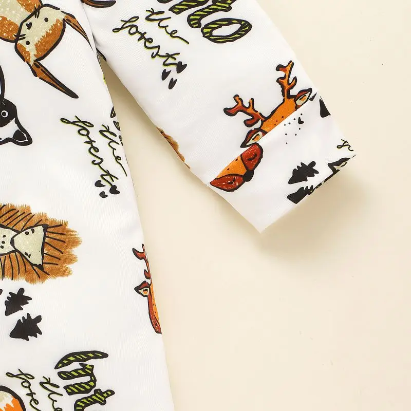 Cotton Baby Cartoon Print Jumpsuit Romper Hair Band Two Piece Boys Girls Cartoon Animal Print Spring And Autumn x