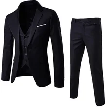 Fashion3 piezas Blazer de negocios + chaleco + Pantalones conjuntos de traje de Otoño de moda sólida delgada boda Conjunto Clásico Blazers hombre