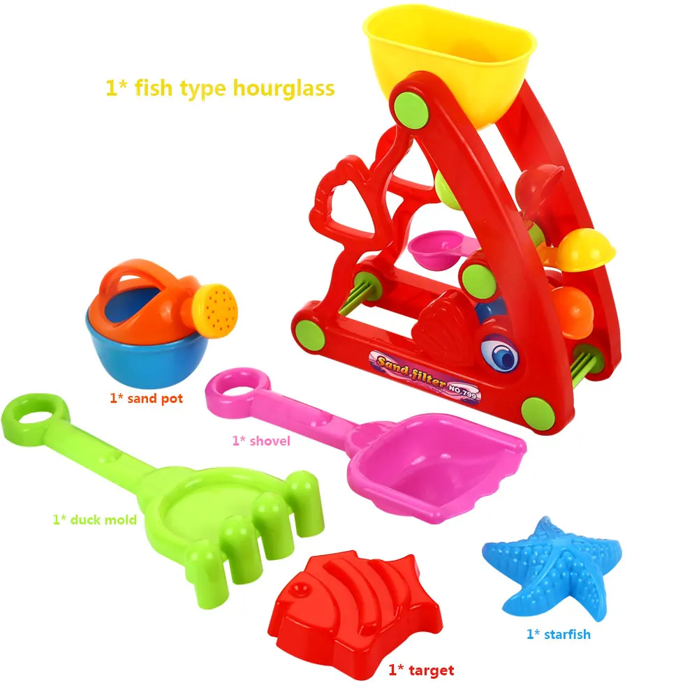 Sand Wheel 6pcs Beach Toys Hourglass Beach Game Entertainment Polychrome Learning Cool Water Wheel Set Fun