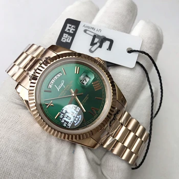 

Rose Gold U1 factory watch Men 40mm automatic mechanical sweeping movement luxury brand Watches green dial daydate