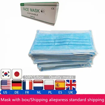 

50 pcs Disposable Masks Mouth Mask virus 3-Ply Anti-Dust Nonwoven Elastic Earloop Salon Mouth Face Masks