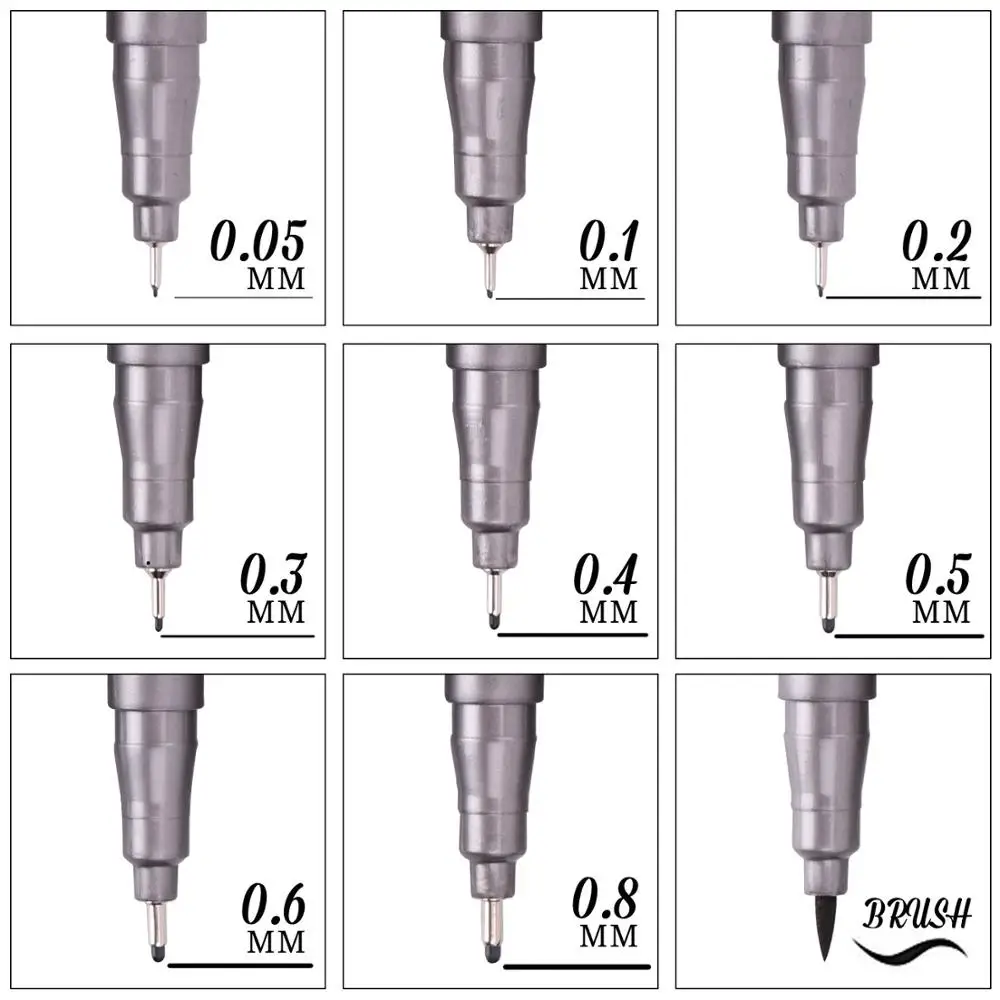 9 Упаковок, подводка Sakura Pigma ручки micron Fineliner набор кистей, чернил, маркеров, чернил, маркеры, черные маркеры, пигментные наконечники для рисования