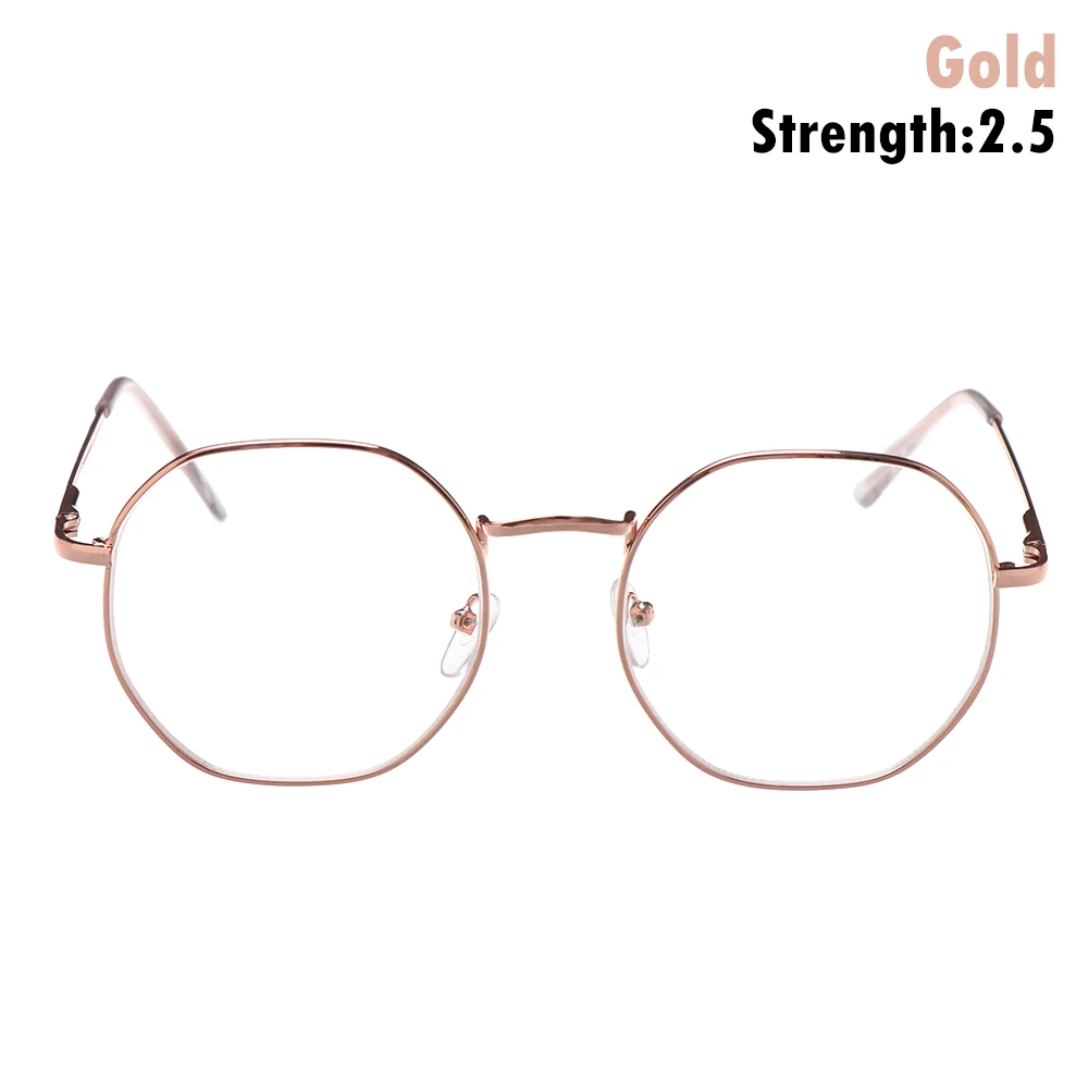 Модные металлические винтажные многоугольные очки для близорукости, женские и мужские Ультра-светильник, очки для чтения из смолы, очки для зрения, Уход За Зрением-1,00~-4,0 диоптрий - Цвет оправы: Gold-strength 250