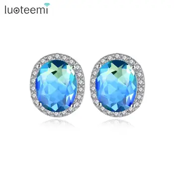 

LUOTEEMI New Fashion Oval Stud Earrings for Women Wedding Party White Gold Color/Gold Color Paved CZ Fashion Jewelry Brincos