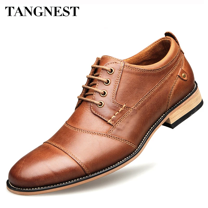 

Tangnest Men Top Quality Oxfords Men Genuine Leather Dress Shoes Business Formal Shoes Plus Size 40-50 Wedding Party XMP902