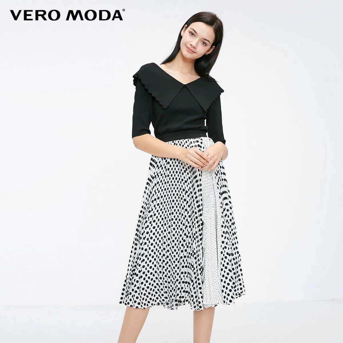 Vero Moda Новое поступление, Плиссированная Юбка-миди в горошек с оборками | 318316547 - Цвет: Snow white
