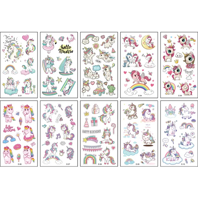 10Pcs/lot Cartoon Tattoo Stickers Children Hands Arm Unicorn Temporary Fake Tattoos Kids Birthday Party Decorations DIY Body Art unicorn1