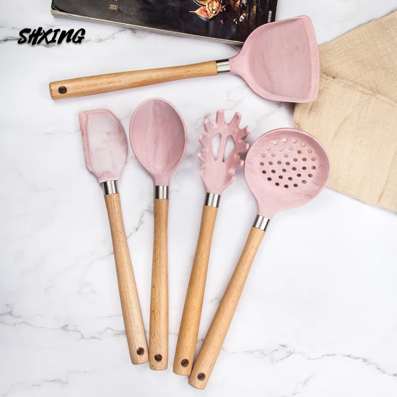 

Silicone 7 Piece Set Kitchenware Cooking Accessories Set Hanging Hole Design Storage Creative Stand Non-stick Cookware Spatula