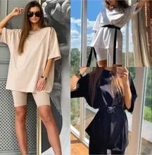 

Casual Solid Outfits Women's Two Piece Suit with Belt Home Loose Sports Tracksuits Fashion Bicycle Summer Hot Suit 2020