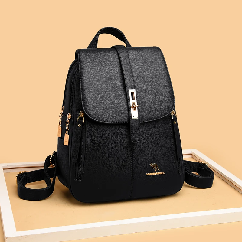 Winter 2021 Women Leather Backpacks Fashion Shoulder Bags Female