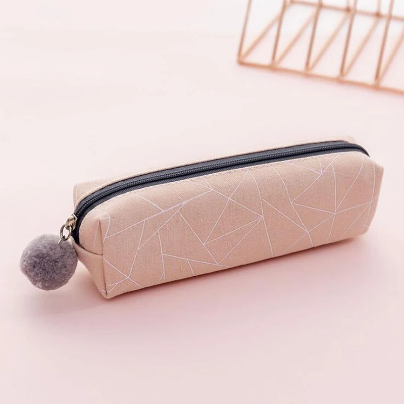 Pink Кавайный чехол для карандаша плюшевый шар на молнии Холщовая Сумка для карандашей Студенческая сумка для канцелярских принадлежностей творческая большая емкость многофункциональная сумка для хранения - Цвет: Pink