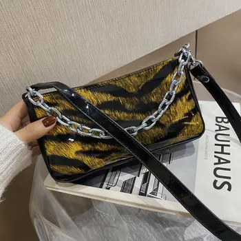 

Fashion Leopard Print Baguette Bags Mini PU Leather Shoulder Bags for Women 2020 Chain Design Luxury Hand Bag Female Travel
