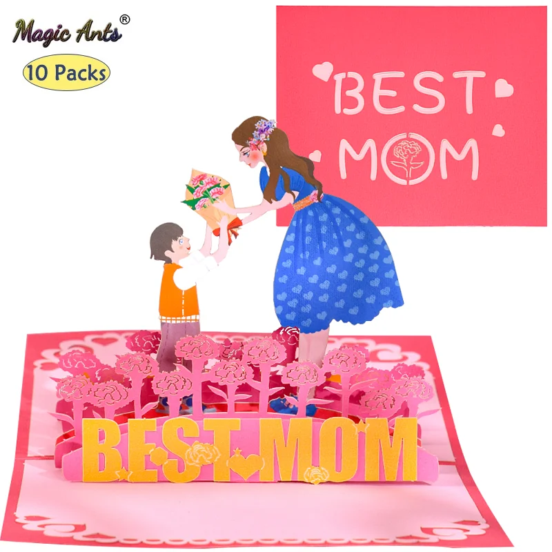 

10 Pack 3D Happy Mothers Day Card from Daughter Son 3D Birthday Greeting Cards for Best Mom Wholesale