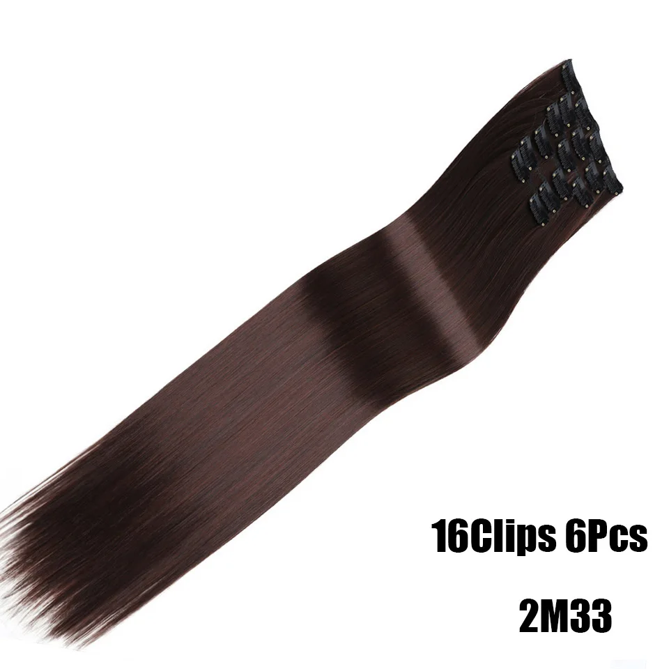 Манвэй парик 6 шт./партия 16 клипс длинные прямые синтетические волосы для наращивания на клипсах в высокотемпературном волокне черный блонд шиньон - Цвет: P1B/613