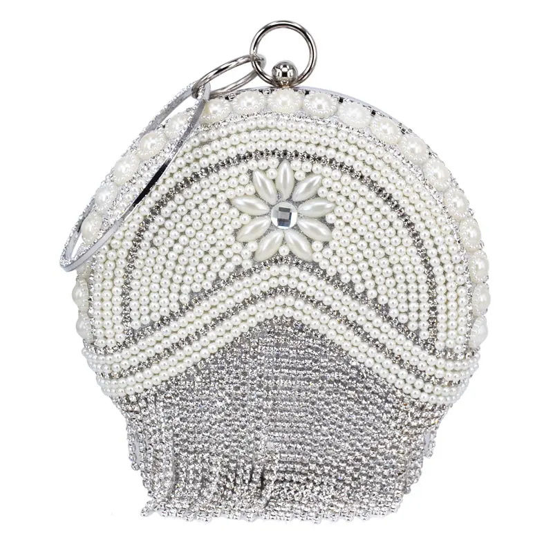 Sparkling Circular Gold Women Crystal Evening bags Elegant Tassel ChainShoulder Handbag Bridal Purse Wedding Clutches
