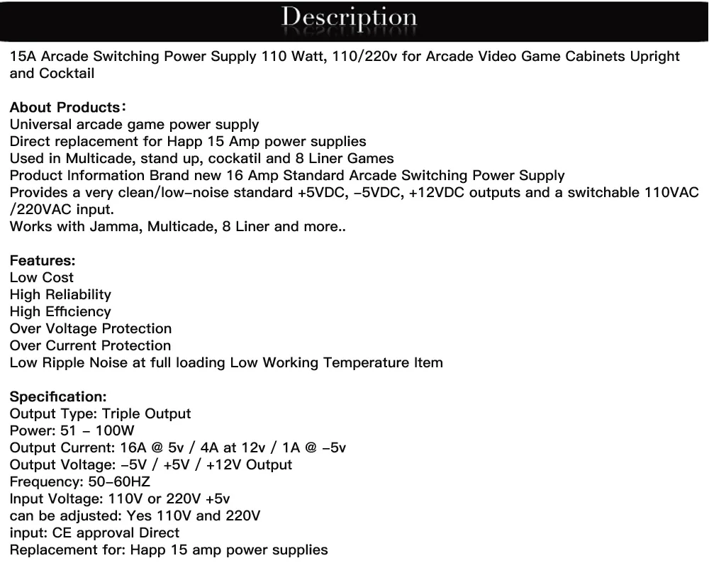 Переключатель для игровых автоматов блок питания 110/220V+ 5v+ 12v и-5 v отлично подходит для видеоигр 15A переключатель для игровых автоматов выключатель питания 110 Ватт