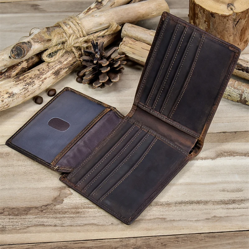 Newsbirds men wallet genuine leather soft short purse crazy horse leather male wallets vintage card holders for men hot