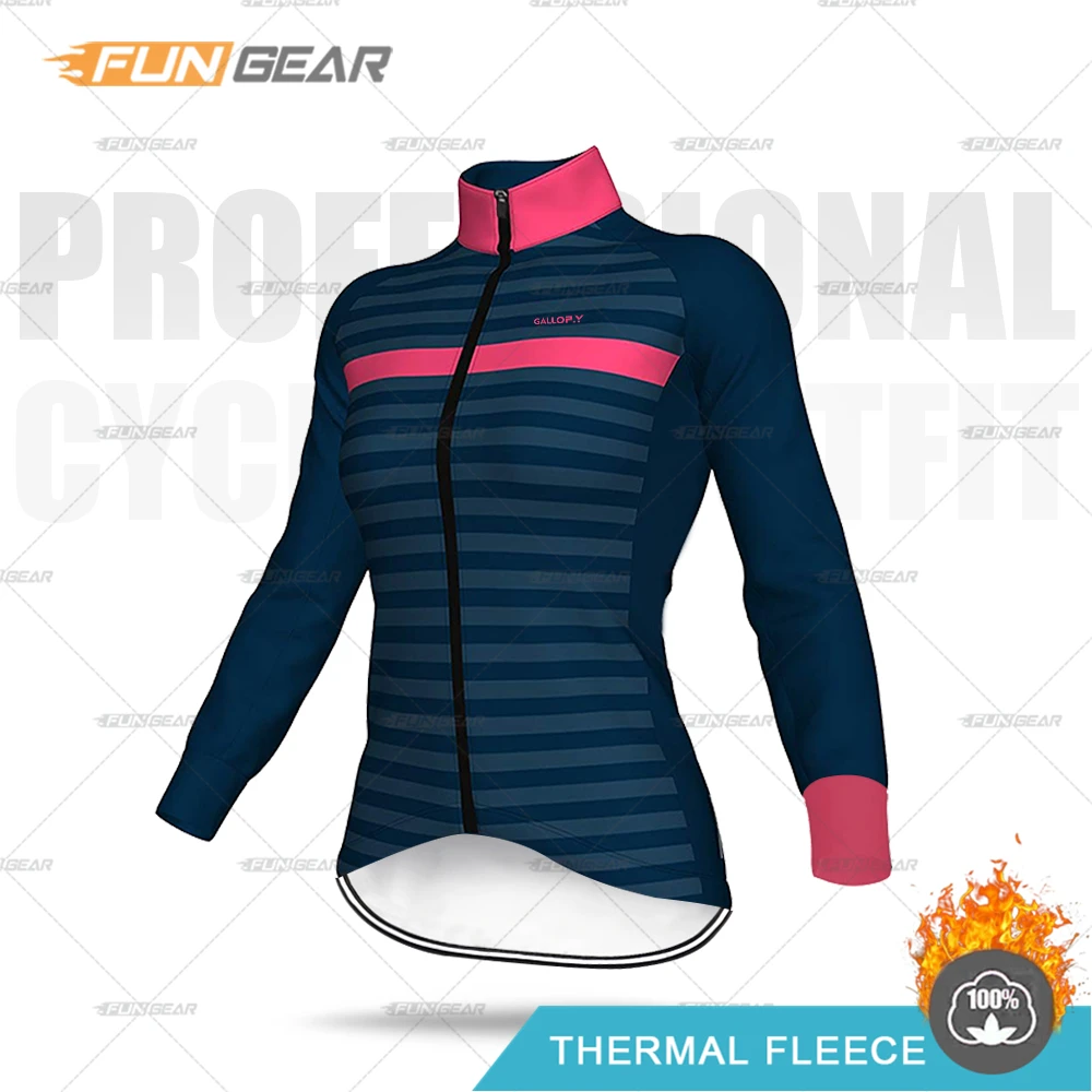 Winter Cycling Jersey for Women Thermal Fleece Sweatshirt Lady Bicycle Long Sleeve Tops Female Bike Training Cycling Shirt