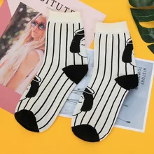 Женские толстые белые черные полосатые осенне-зимние забавные Женские носочки хлопковые милые носки с героями мультфильмов длинные женские носки Харадзюку С буквенным принтом
