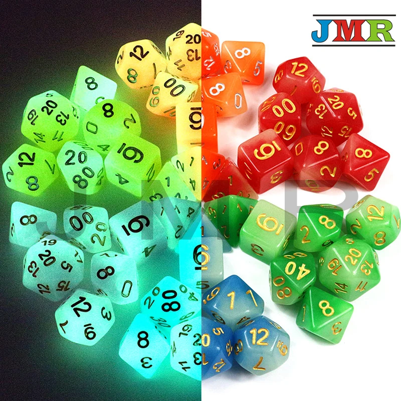 Смешивание Светящиеся Кости 7 шт./компл. D4 D6 D8 D10 % D12 D20 для DnD переносные игральные