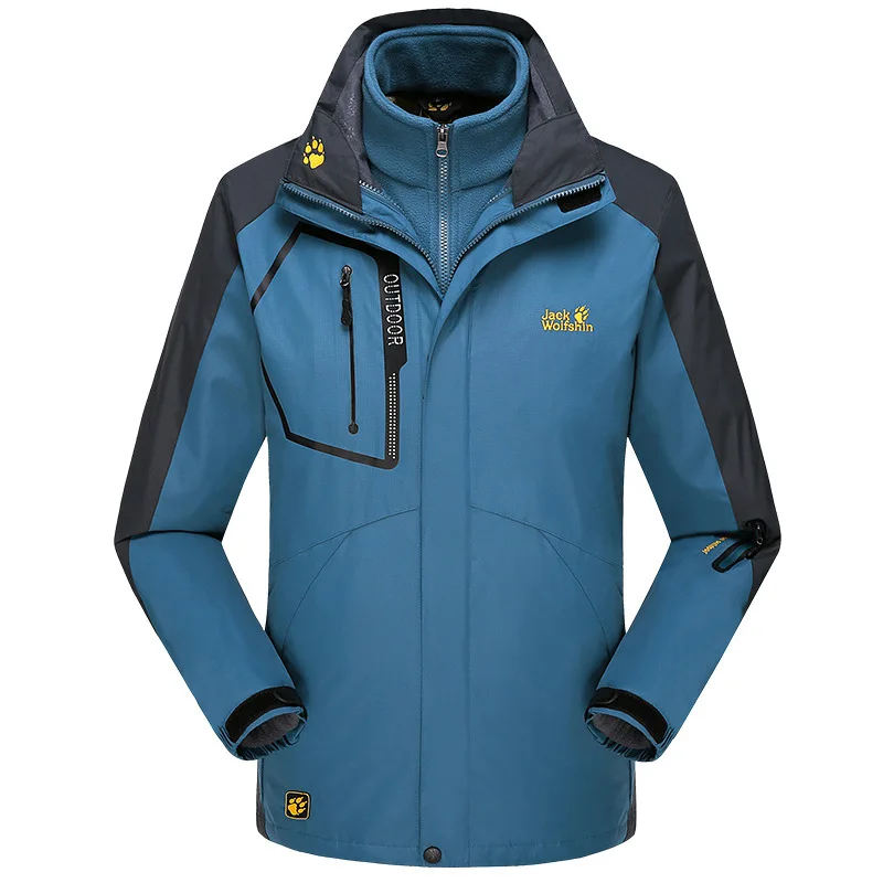 Осенняя и зимняя новая стильная куртка для женщин три в одном Пара ветрозащитный водонепроницаемый лыжный костюм для мужчин для альпинизма - Цвет: Blue