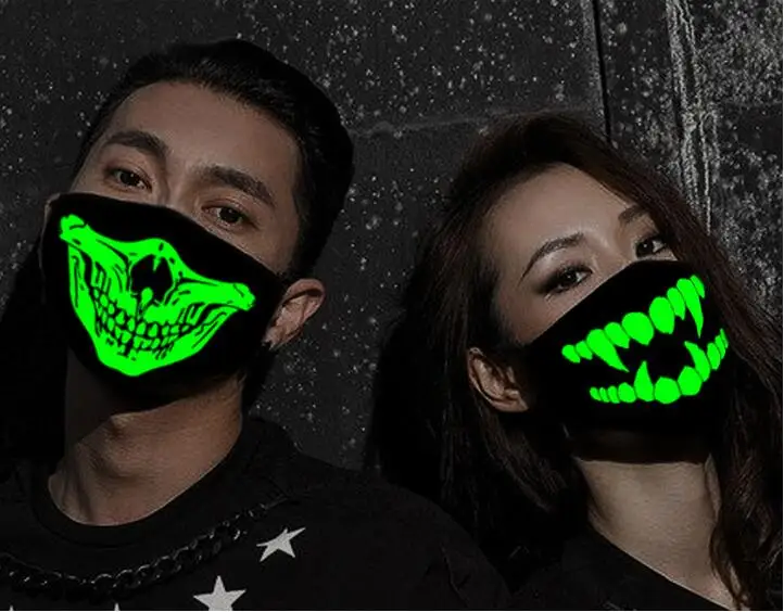 Женские и мужские светящиеся темные маски с черепом, черный рот, половина лица, Маскарадная маска для косплея украшения для вечеринок своими руками на Хэллоуин