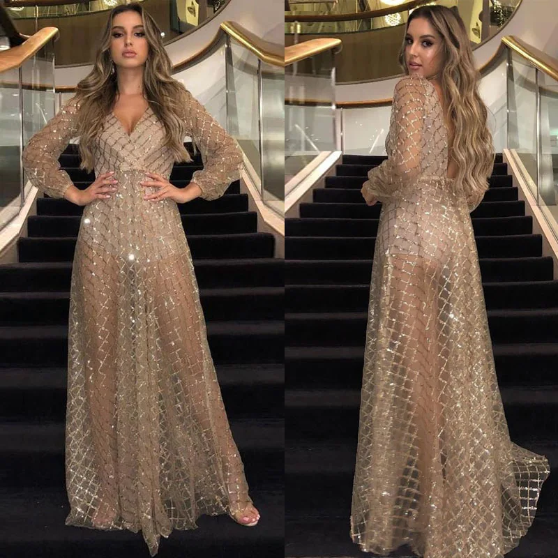 

New women's dress wish Amazon pop sexy V-neck open back Sequin dress long skirt