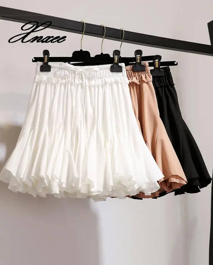 Xnxee плиссированные юбки-пачки с высокой талией, Женская мода, летняя Корейская мини короткая шифоновая юбка, женская белая