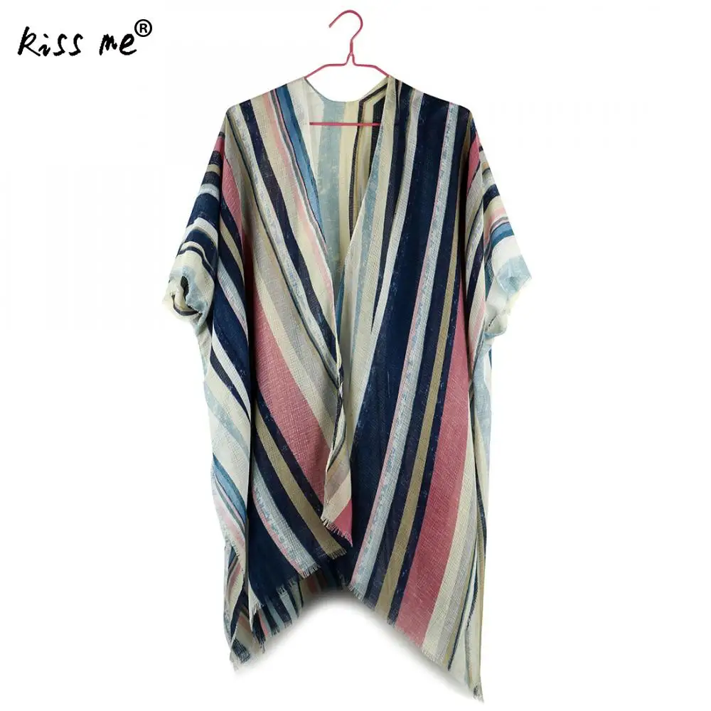 

Free Size Cotton Long Cardigan Women Bohemian Beach Wear Dress Striped Printed Folk Tunic Wrap Summer Beach Suit Bikini Cover Up