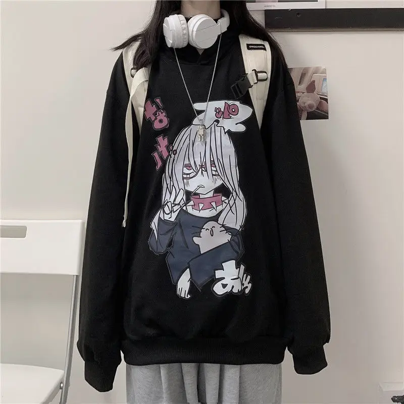Японский уличный сверхразмерный Толстовка Harajuku Kawaii милые толстовки женские