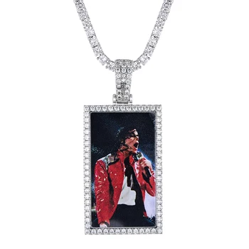 

Hip Hop Custom Made Photo Iced Out Bling Cubic Zircon Squar Necklace & Pendant For Men Jewelry With Tennis Chain