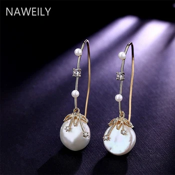 

Bohemia Natural Pearl Drop Earrings Women Girls Fashion Jewelry Baroque Freshwater Pearl Earring CZ Crystal Long Dangle Earring