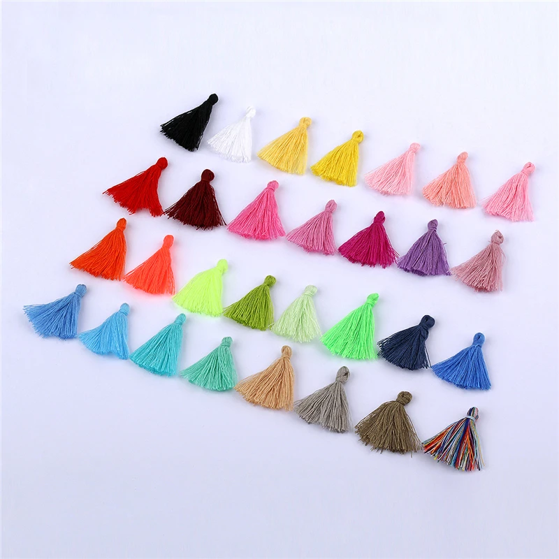 100PCS 3CM 미니 목화 스레드 패브릭 술 DIY 펜던트 쥬얼리 팔찌 키 만들기 프린지 트림 공예 Tassels 바느질 액세서리