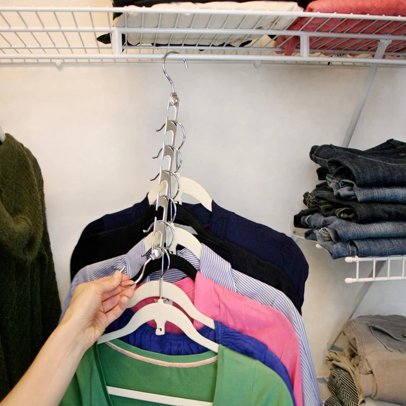 Heavy Duty 360 Swivel Action Hanger, Multi-Function Hanger, 6 Grooves, Hanging More Clothes, Chrome