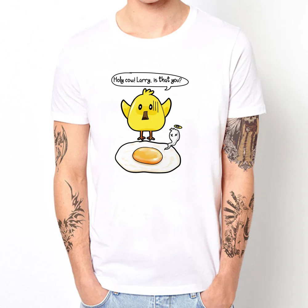 

Holy Cow Larry Is That You Funny Graphic Breakfast Chicken Egg T-Shirt Homme Fashion Tshirt Camisetas Streetwear Hiphop Tee