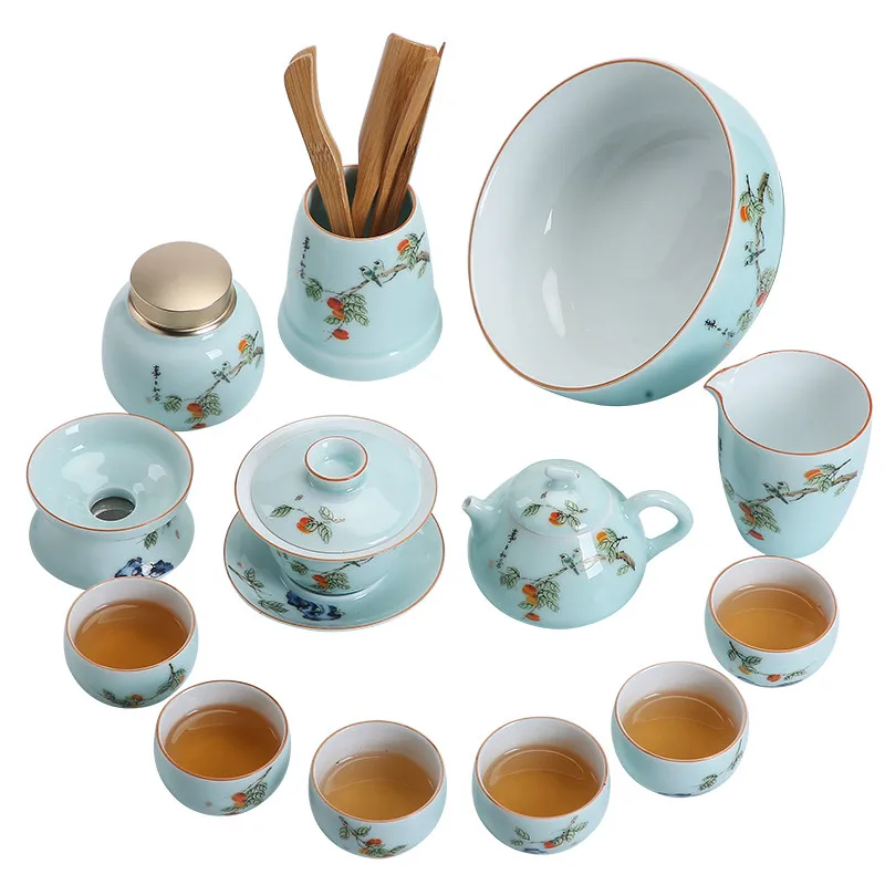 

China Ceramic and Celadon Enamel Tea Set Home Reception Room Teapot Gaiwan Tea Set Tea Pot Set Kungfu Tea Set chinese tea set