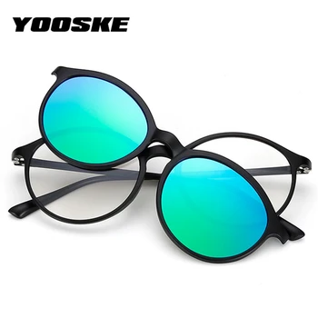 

YOOSKE Round Polarized Sunglasses Men Women Magnetic Clip on Glasses TR90 Optical Prescription Eyewear Frames Eyeglasses