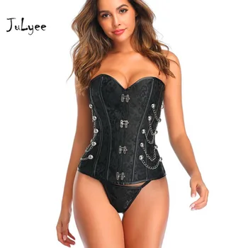 

JULYEE Women Court Gothic Shapers Thin Solid Strapless Body Shaping Chain Metal Decorative Corset Shapewear