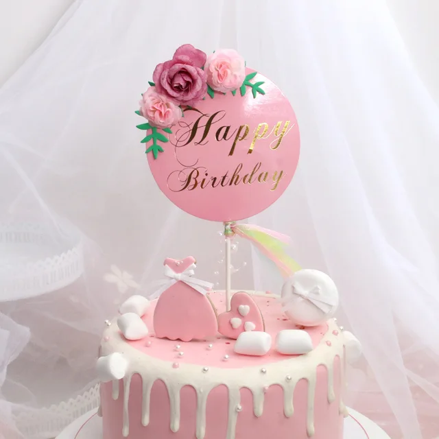 Beautiful Flower Happy Birthday Cake Topper Mother S Day Cake Decorations Kids Birthday Party Favors Baby Shower Cake Toppers Cake Decorating Supplies Aliexpress