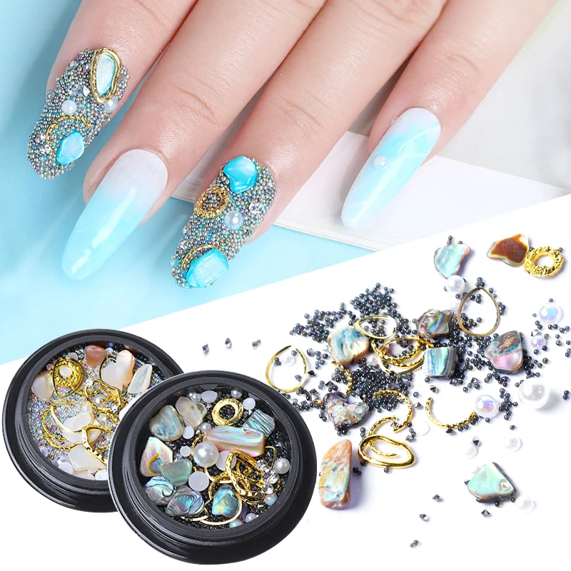 

1 Box Nail Art Decoration Ocean Storm 3D Nail Stones Mix Mini Pearls Rhinestone Metal Decorations 8 Style DIY Design Manicure