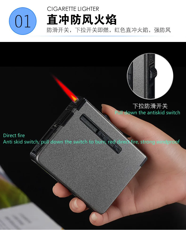 Charging Metal Automatic Cigarette Case Lighter Alloy 12pcs Cigarette Holder Smoking Box Portable Windbreak  cigarette box