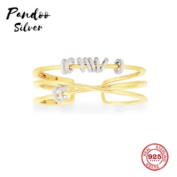 

Fashion Charm Sterling Silver Copy 1:1 Copy,Yellow Silver Triple Open Cuff With Ten Sliding Rings Women Monaco Jewelry Gift