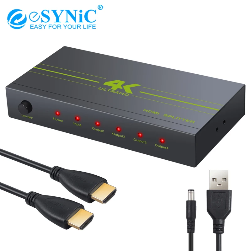 ESYNiC 4 K 2K hdmi-разделитель усилитель 1 в Выход HDMI распределитель сигналов Full HD 1080P 3D 1x4