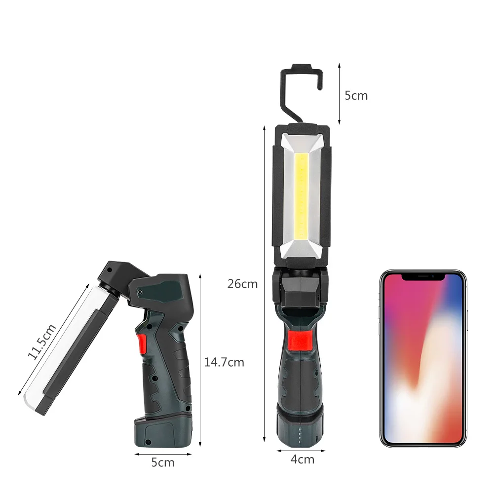 Magnetic Working Light 5 Modes COB LED Flashlight Dual USB Interface Torch 360 Degrees Swivel Hanging Hook for Car Repairing